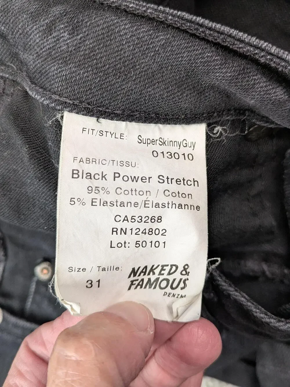 Naked & Famous Denim Jeans Mens 31 Black Super Skinny Guy Power Stretch 013010